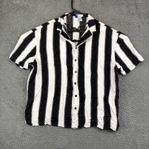 H&M Divided Mens Large Black White Vertical Stripe Short Sleeve Viscose Shirt